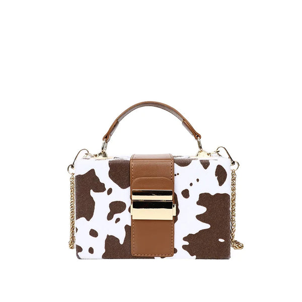 Cow Pattern Box Shape Shoulder Crossbody Bag Cute Purses and Handbags for Women Cow Pattern Clutch Fashion Novelty Bags