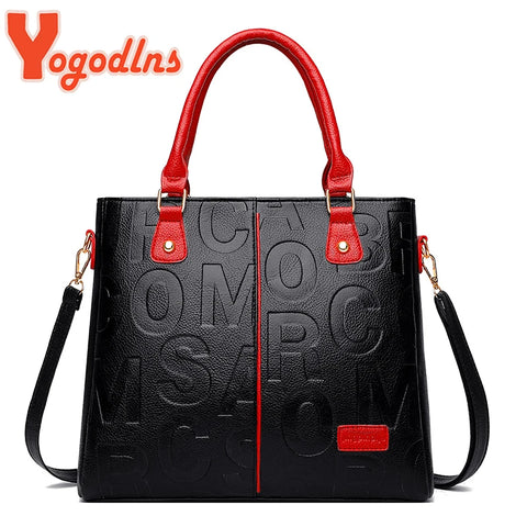 Yogodlns Vintage Letter Handle Bag For Women PU Leather Shoulder Bag Large Capacity Crossbody Bag Fashion Handbag Shopping Pouch