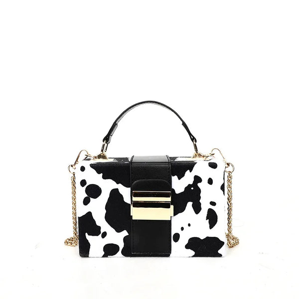 Cow Pattern Box Shape Shoulder Crossbody Bag Cute Purses and Handbags for Women Cow Pattern Clutch Fashion Novelty Bags