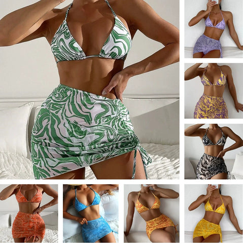 Fluid Pattern Three-Piece Suit Bikinis Swimsuit Bikini- S - L