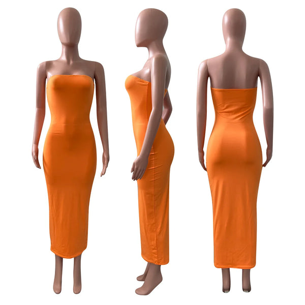 ANJAMANOR Sexy Solid Color Tube Top Bodycon Dress Women S - 2XL