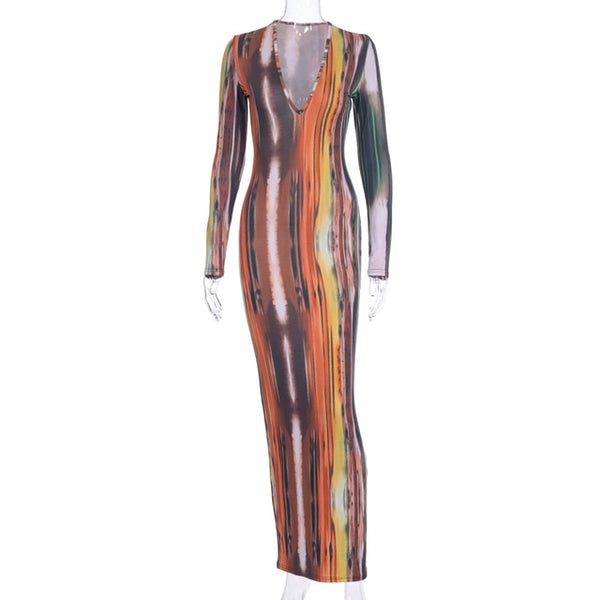 V-neck Tie Dyed Bodycon Dress