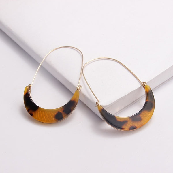 Gold Alloy Crescent Moon Acrylic Earrings Tortoiseshell Acetate Resin Ear Hook Earrings For Women Boho Jewelry Accesorios Mujer