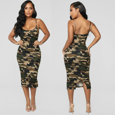 Camouflage Womens Bodycon  Ladies  Casual Party Dress S-XXL