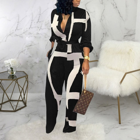 Leopard Tied Waist Long Sleeve Jumpsuit Women Rompers Fashion One Piece Overalls Casual Jumpsuits Streetwear