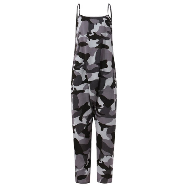 Summer Sleeveless Camouflage Printed Loose Drop-Crotch Playsuits Harem Romper Pants SM-5XXL