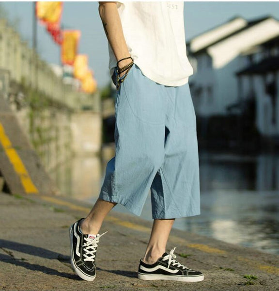 Casual Wide Leg Cotton Linen Joggers Pants Men's Harajuku Sweatpants S-5XXL