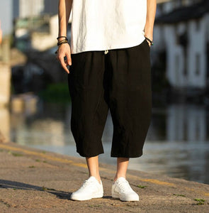 Casual Wide Leg Cotton Linen Joggers Pants Men's Harajuku Sweatpants S-5XXL