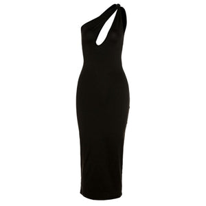 Bodycon Long Summer Dress Sleeveless Diagonal Collar Women's Dresses Black Elegant Party Dress S - L