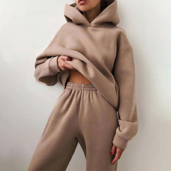 Women Elegant Solid Sets Hoodie Sweatshirts Long Pant Fashion Two Piece Sets Ladies Sweatsuits