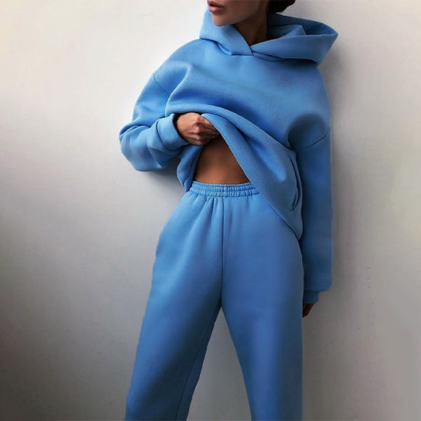 Women Elegant Solid Sets Hoodie Sweatshirts Long Pant Fashion Two Piece Sets Ladies Sweatsuits