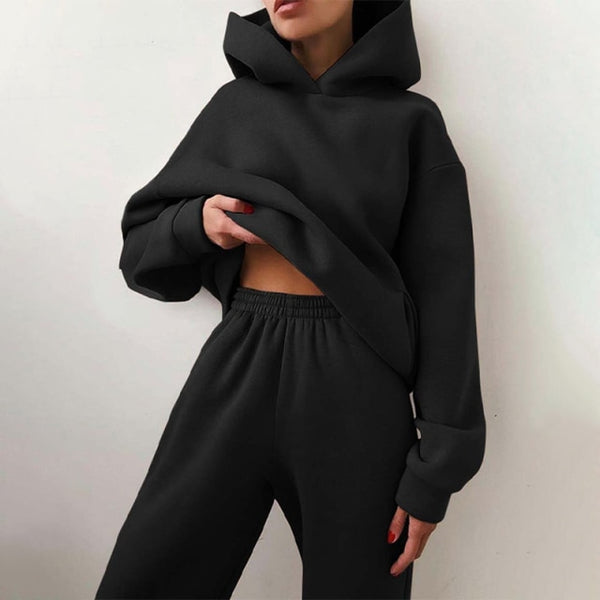 Women Elegant Solid Sets Hoodie Sweatshirts Long Pant Fashion Two Piece Sets Ladies Sweatsuits