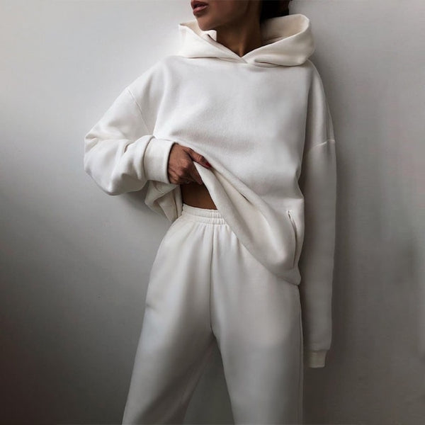 Women Elegant Solid Sets Hoodie Sweatshirts Long Pant Fashion Two Piece Sets Ladies Sweatsuits