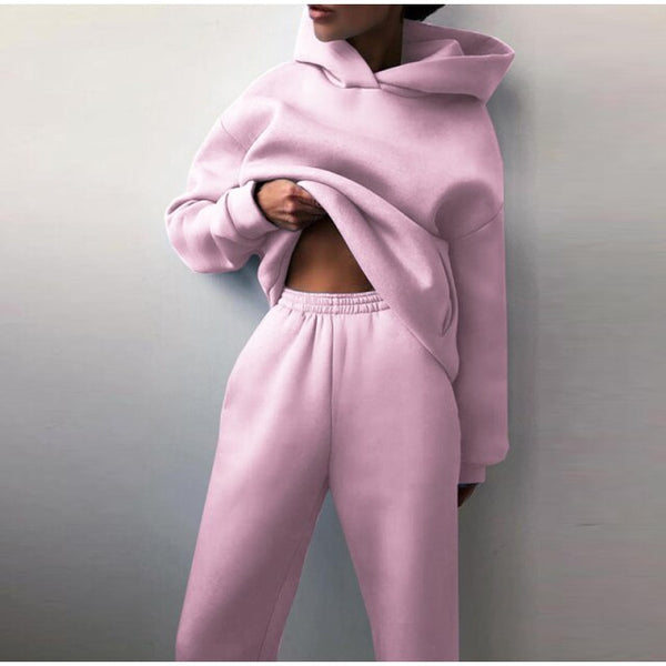 Women Elegant Solid Sets Hoodie Sweatshirts Long Pant Fashion Two Piece Sets Ladies Sweatsuits