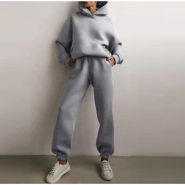 Women Elegant Solid Sets Hoodie Sweatshirts Long Pant Fashion Two Piece Sets Ladies Sweatsuits