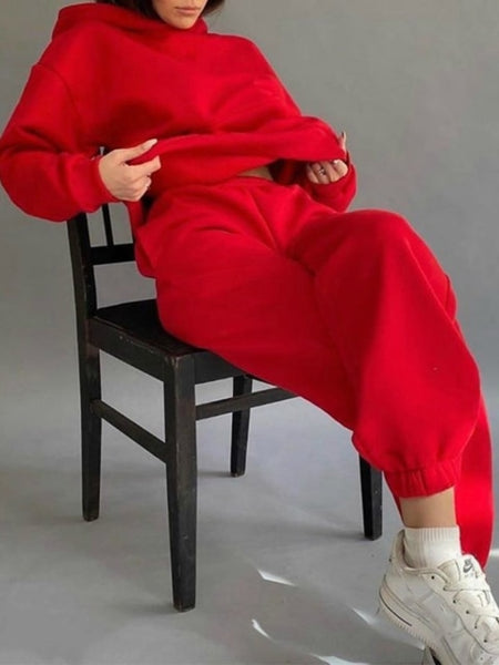 Women Elegant Solid Sets Hoodie Sweatshirts Long Pant Fashion Two Piece Sets Ladies Sweatsuits