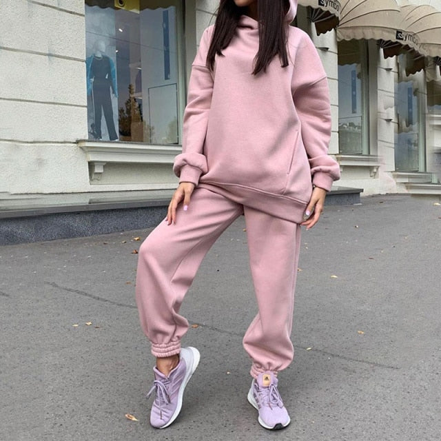 Women Elegant Solid Sets Hoodie Sweatshirts Long Pant Fashion Two Piece Sets Ladies Sweatsuits