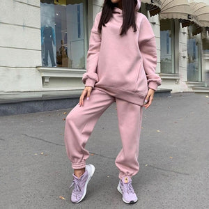 Women Elegant Solid Sets Hoodie Sweatshirts Long Pant Fashion Two Piece Sets Ladies Sweatsuits