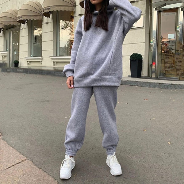 Women Elegant Solid Sets Hoodie Sweatshirts Long Pant Fashion Two Piece Sets Ladies Sweatsuits