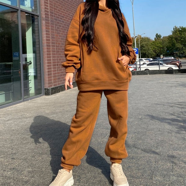 Women Elegant Solid Sets Hoodie Sweatshirts Long Pant Fashion Two Piece Sets Ladies Sweatsuits