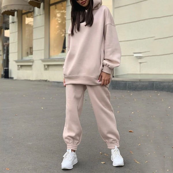 Women Elegant Solid Sets Hoodie Sweatshirts Long Pant Fashion Two Piece Sets Ladies Sweatsuits