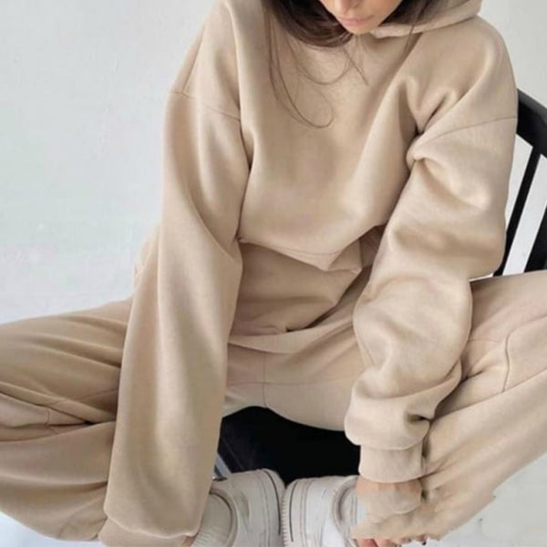 Women Elegant Solid Sets Hoodie Sweatshirts Long Pant Fashion Two Piece Sets Ladies Sweatsuits