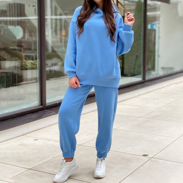 Women Elegant Solid Sets Hoodie Sweatshirts Long Pant Fashion Two Piece Sets Ladies Sweatsuits