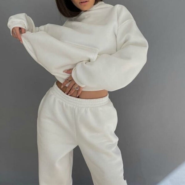 Women Elegant Solid Sets Hoodie Sweatshirts Long Pant Fashion Two Piece Sets Ladies Sweatsuits