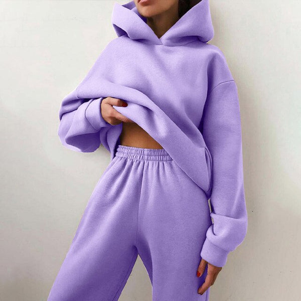 Women Elegant Solid Sets Hoodie Sweatshirts Long Pant Fashion Two Piece Sets Ladies Sweatsuits